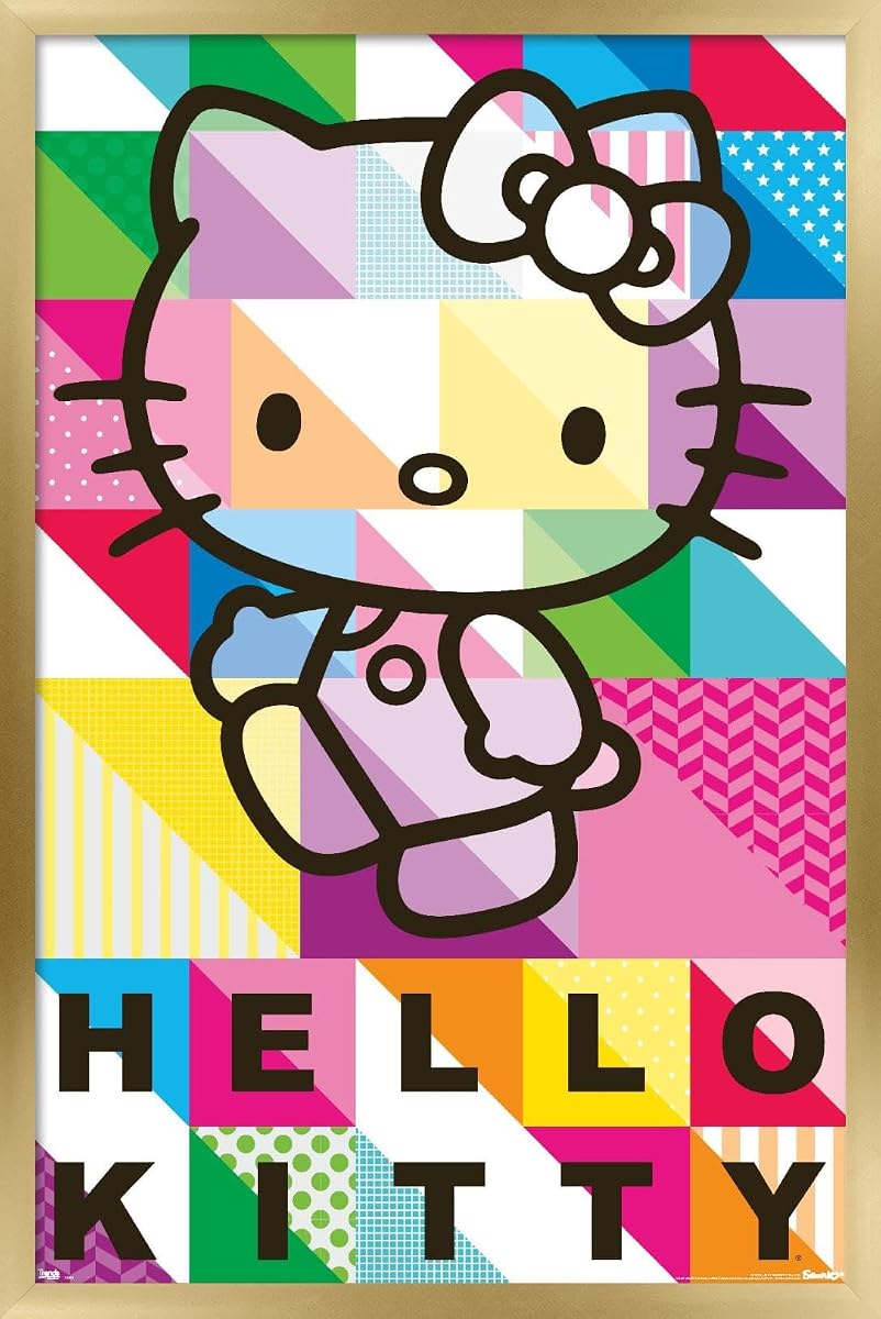 Hello Kitty - Patterns Wall Poster, 22.375" x 34", Gold Framed Version