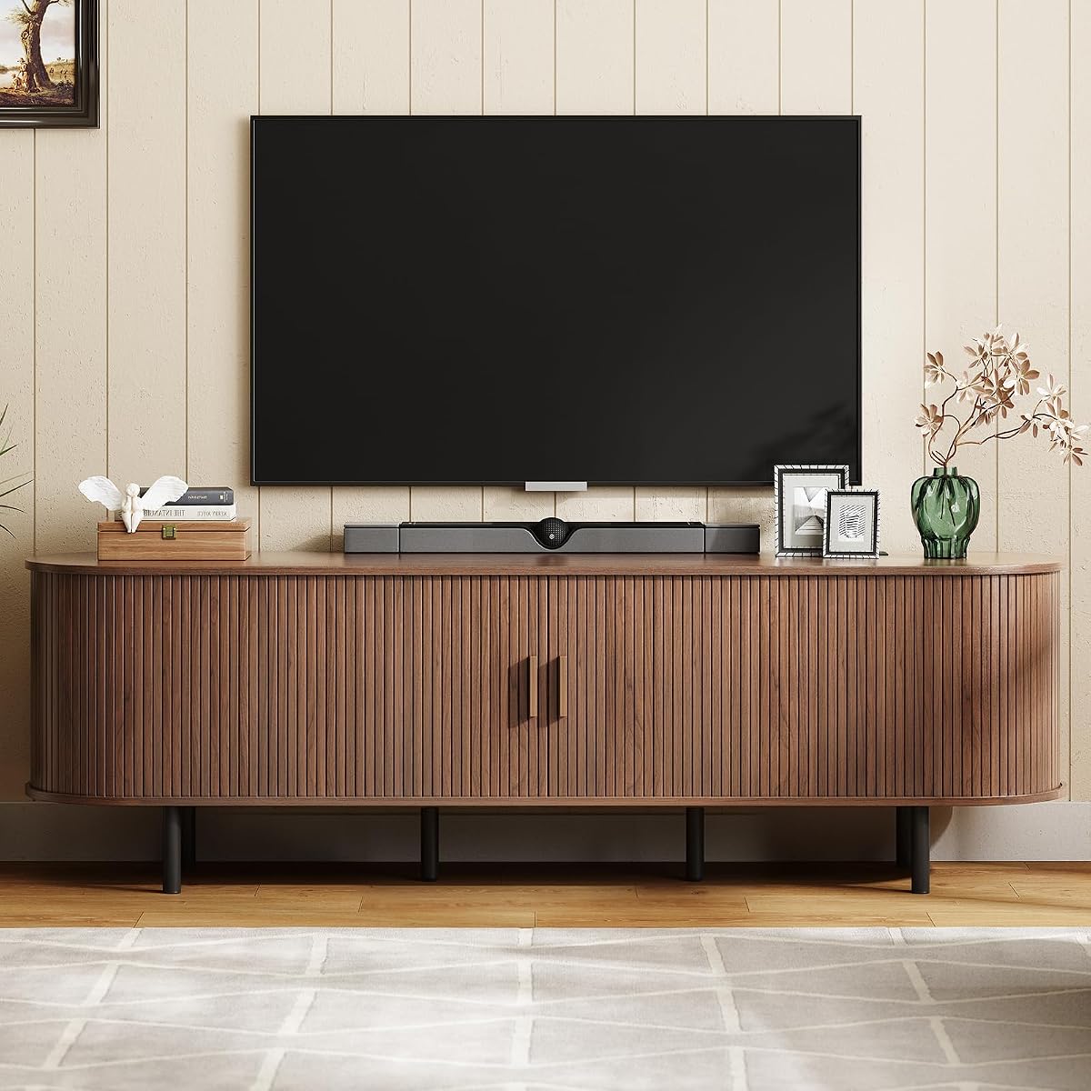 70.8" TV Stand with Power Outlet & Storage for TVs up to 75” Walnut