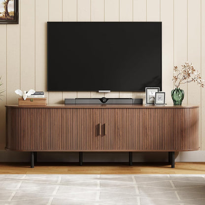 70.8" TV Stand with Power Outlet & Storage for TVs up to 75” Walnut