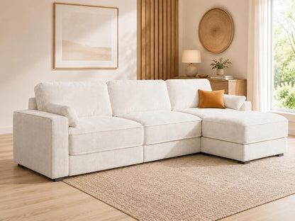 120" Oversized Modular Sectional Sofa, L Shaped Couch Set with 2 Pillows, 4 Seat Comfy Cloud Couches with Movable Ottoman for Living Room, Bedroom and Apartment, Chenille Beige