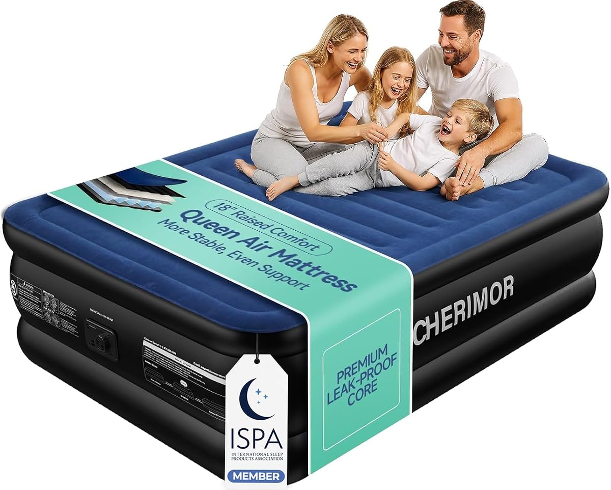 Queen Air Mattress with Built-in Pump, 18" Raised Upgraded Comfort