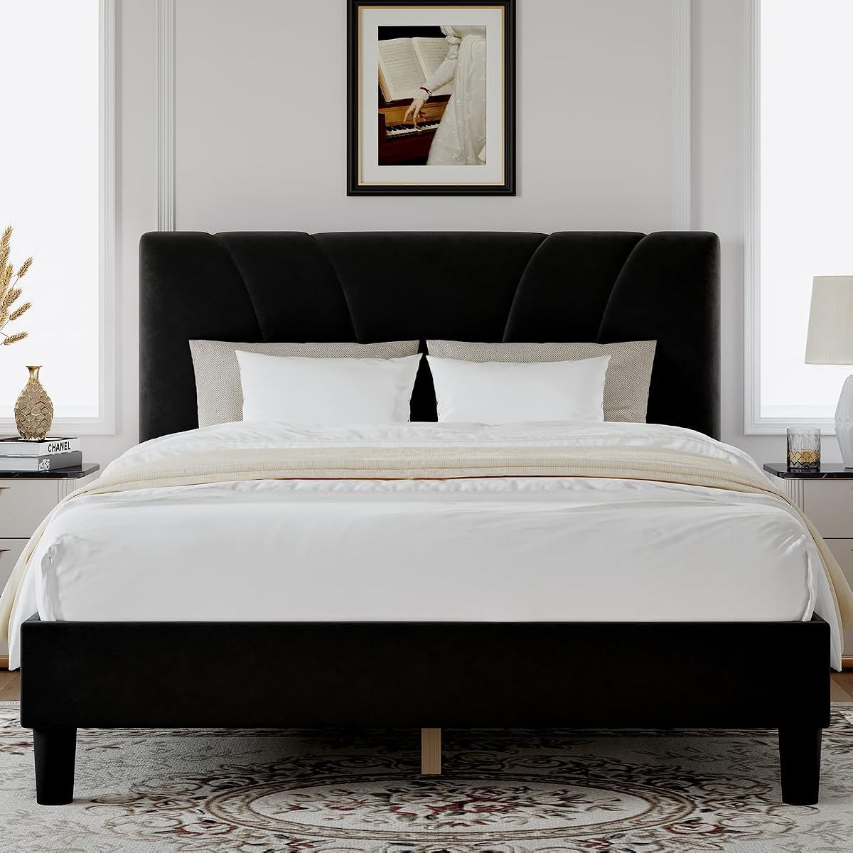 Queen Bed Frame, Queen Size Bed Frame with Wooden Slats Support