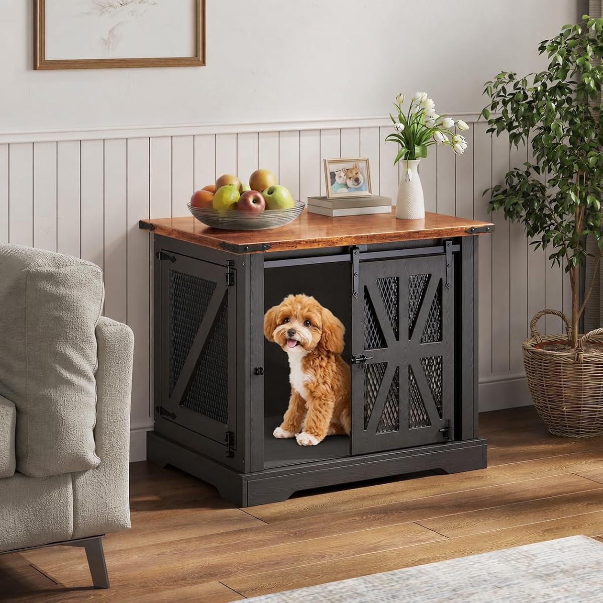 27.5" Dog Crate Furniture with Sliding Doors for Small Dogs Up to 20 lbs