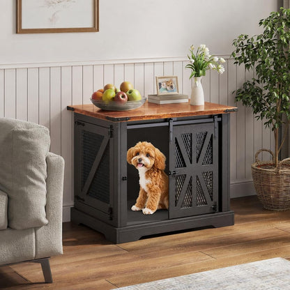27.5" Dog Crate Furniture with Sliding Doors for Small Dogs Up to 20 lbs