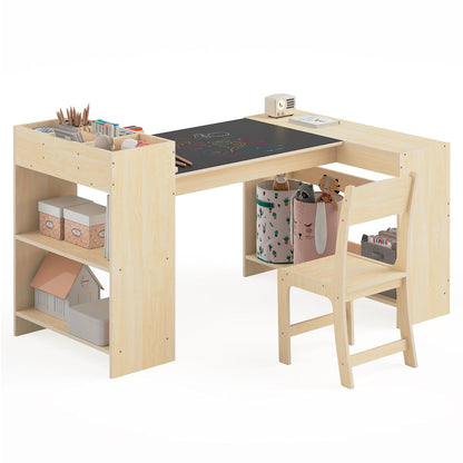 Kids Art Table and 1 Chairs Set, Kids Craft Table with Storage