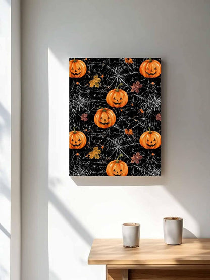 NuYeBiofx Halloween Scary Pumpkins Canvas Wall Art Prints,48"x32" Framed Picture Artwork Spiderwebs on Black Printed Canvas Oil Painting for Living Room Bedroom Office,Ready to Hang