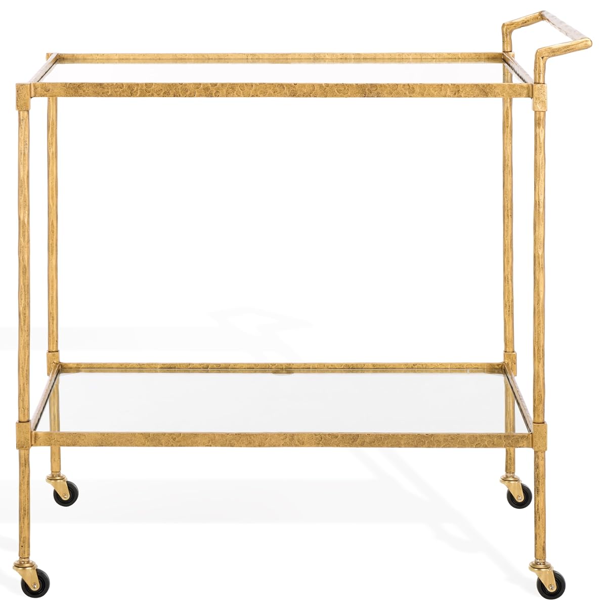 SAFAVIEH Couture Collection Isabellina Brass Metal & Glass Kitchen Dining Bar Cart with Wheels