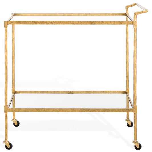 SAFAVIEH Couture Collection Isabellina Brass Metal & Glass Kitchen Dining Bar Cart with Wheels