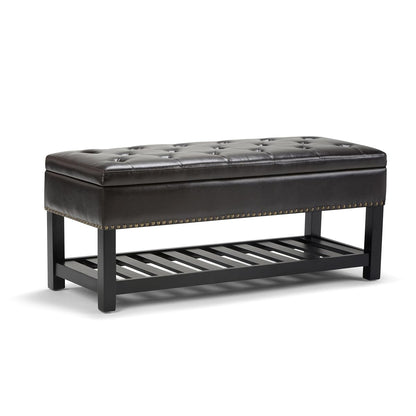 Lomond Storage Ottoman Bench - 44 inch Wide Upholstered Vegan Leather Rectangle Storage Ottoman in Tanners Brown, Transitional Bench for Bedroom with Tufted Lift-Top and Open Bottom Shelf