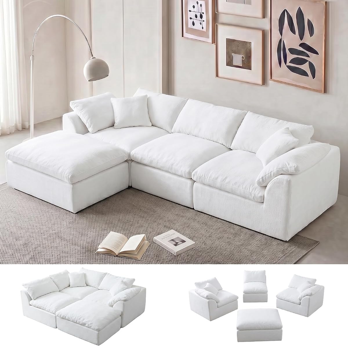 110" Boneless Cloud Couch Sectional for Living Room