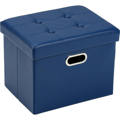 Storage Ottoman 17x13x13in Leather Ottoman Rectangle Footrest Footstool Folding Ottoman for Room Dorm Small Collapsible Bench Seat Organizer Entryway Furniture with Handles Lid Royal Blue