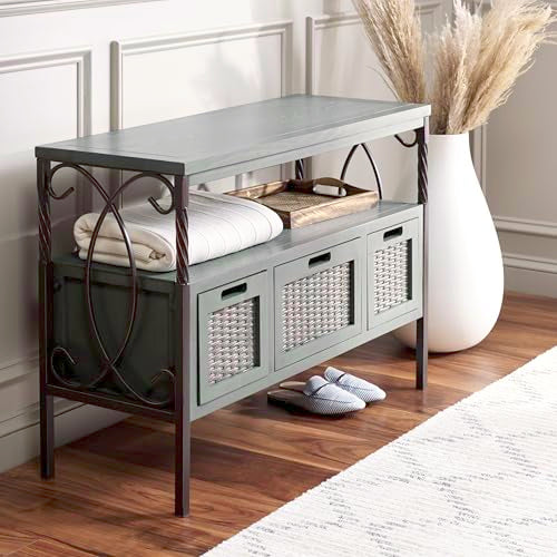 SAFAVIEH Home Collection – Joshua Ash Grey 3-Drawer Console Table with Shelf, view 3