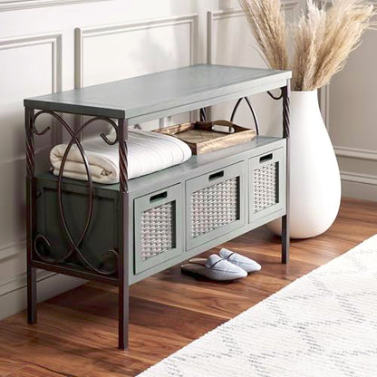 SAFAVIEH Home Collection – Joshua Ash Grey 3-Drawer Console Table with Shelf, view 3