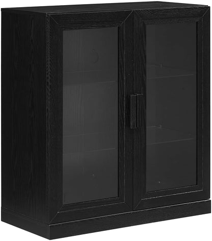 Essen Stackable Glass Door Kitchen Pantry Storage Cabinet, Accent Cabinets for Entryway, Black