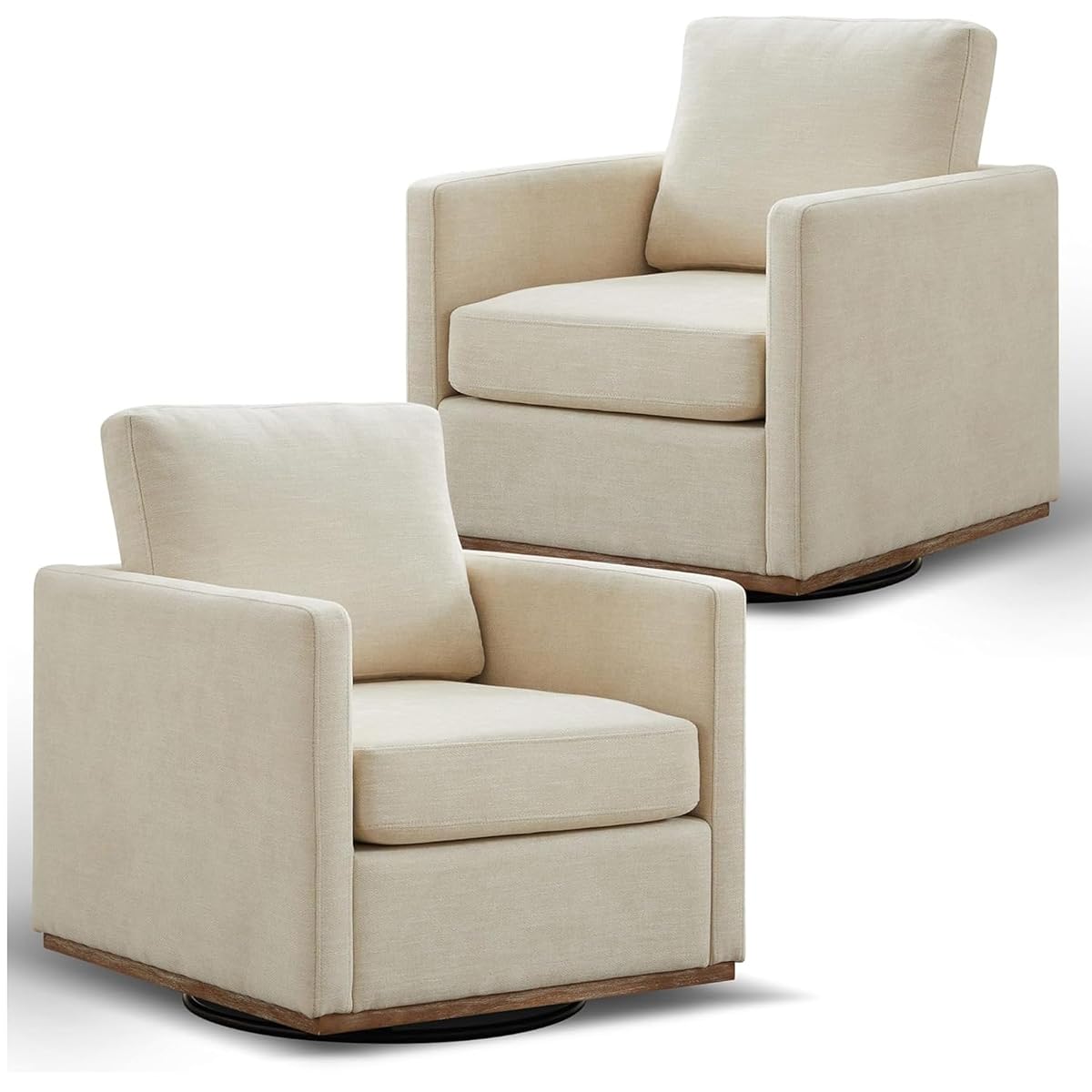 Swivel Accent Chair Set of 2, 360 Degree Square Swivel Chair for Living Room, Mid Century Modern Upholstered Barrel Chair,Comfy Sofa Armchairs for Bedroom,Nursery,Chenille, Beige