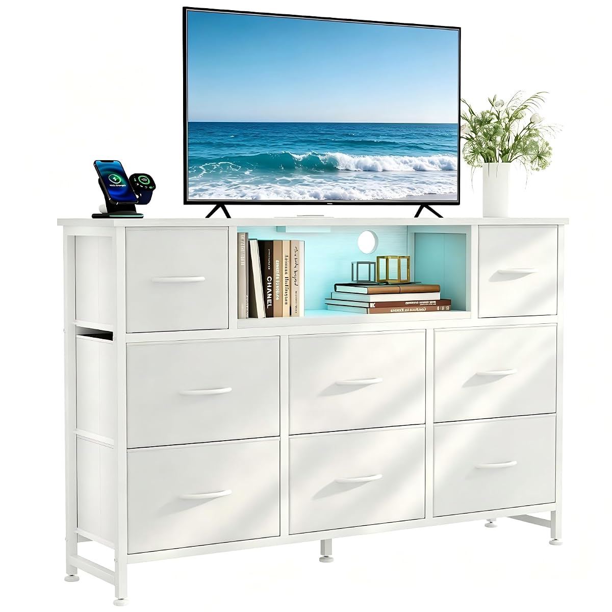 LED Entertainment Center, TV Stand Dresser for Bedroom