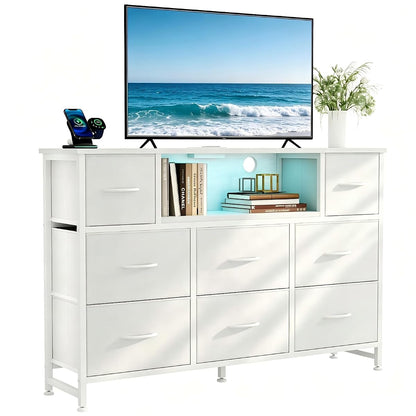 LED Entertainment Center, TV Stand Dresser for Bedroom