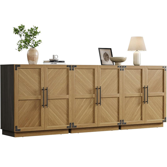 Large Modern Industrial Sideboard Buffet Cabinet with Storage Doors | Rustic Extra Wide Sideboard Buffet Cabinets, Accent Credenza Storage Cabinet with 6 Doors and Adjustable Shelves for Entryway
