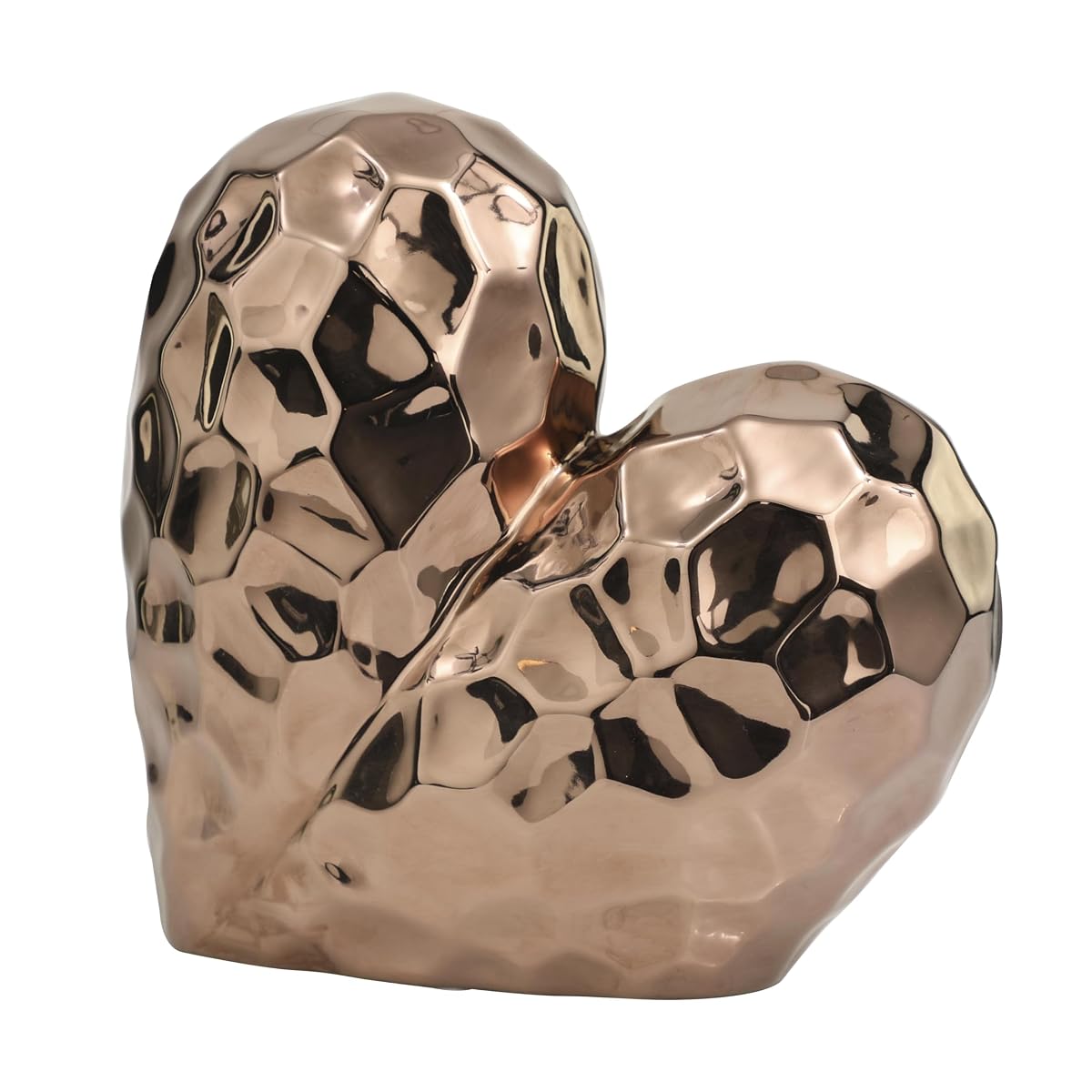 Deco 79 Ceramic Heart Decorative Sculpture Dimensional Angled Origami Inspired Home Decor Statue with Faceted Exterior, Accent Figurine 12" x 6" x 11", Rose Gold