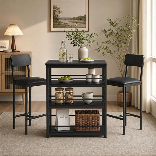 Farmhouse Counter Height Kitchen Table with 2 Bar Stools