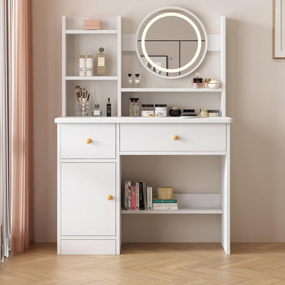 Dressing Table,Makeup Table with Drawers, Vanity Desk with Mirror and Led Lights,3 Lighting Mode,Makeup Vanity Desk,Multifunctional Makeup Writing Desk for Bedroom (80CM)
