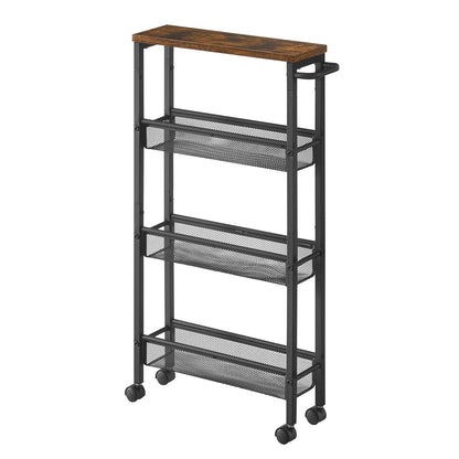 4-Tier Slim Rolling Storage cart with Wheels, 5.1 Inches, Metal