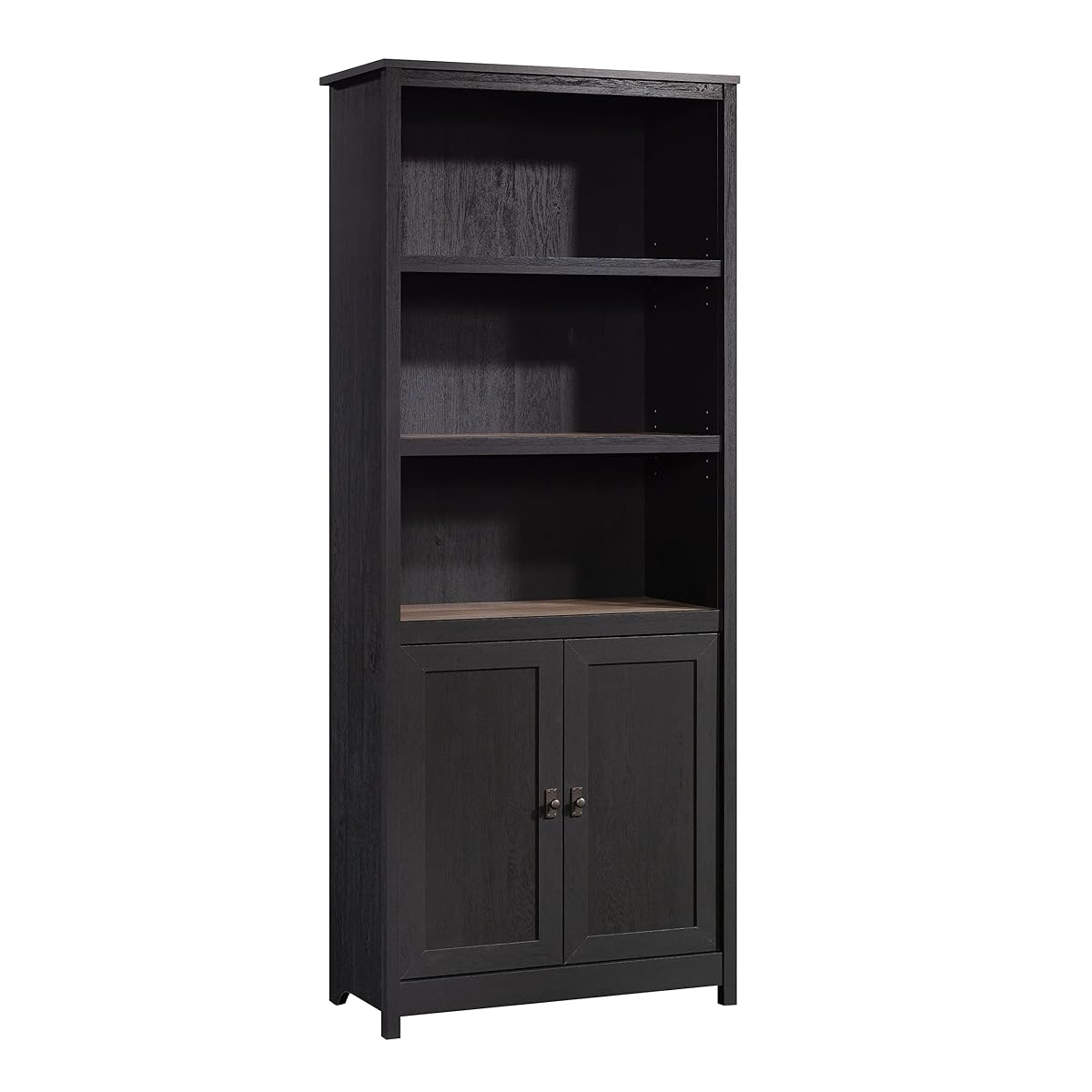 Cottage Road Book Shelf, Bookshelf with Storage, Library Bookcase with Doors and Adjustable Shelves, in Raven Oak Finish