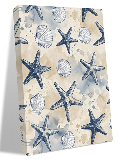 NuYeBiofx Summer Ocean Starfish Shell Canvas Wall Art Prints,48"x32" Framed Picture Artwork Watercolor Underwater Marine Life Printed Canvas Oil Painting for Living Room Bedroom Office,Ready to Hang