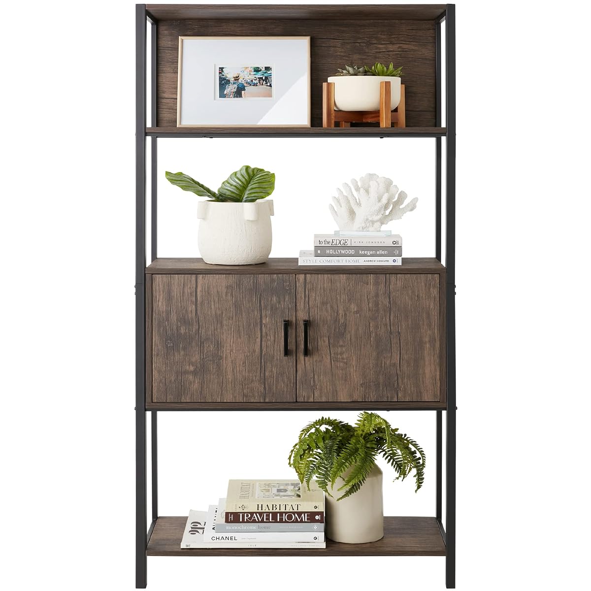 Best Choice Products 4-Tier Bookshelf, Tall Bookcase, Wood Storage Cabinet for Living Room, Bedroom, Entryway, Home Office w/Cabinet, Enclosed Storage, Shelf Space, Metal Sturdy Frame - Dark Walnut