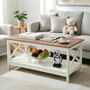 Farmhouse Coffee Table for Living Room, White, view 2
