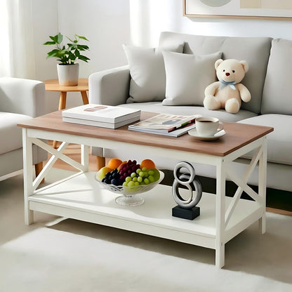 Farmhouse Coffee Table for Living Room, White
