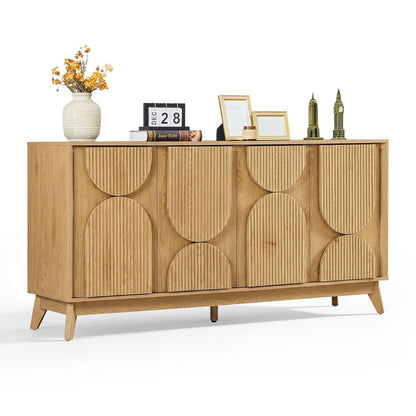 63 Inch Mid Century Modern Fluted Sideboard Buffet Cabinet Natural
