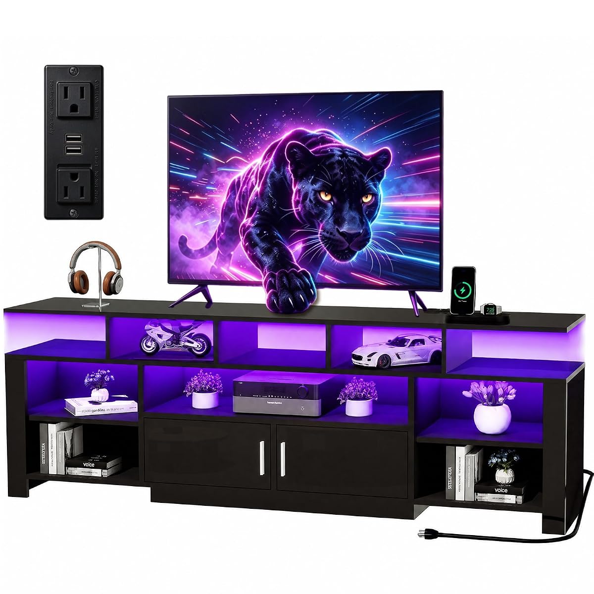 75 Inch LED TV Stand for Living Room, Modern Entertainment Center