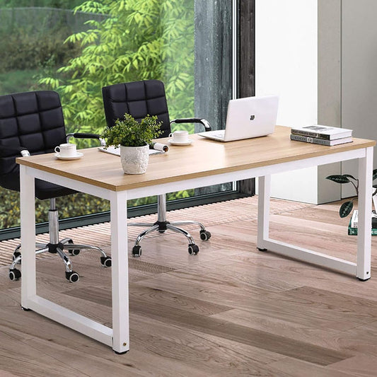 Modern Computer Desk 63 Inch Large Office Desk, Writing Study Table for Home Office Desk Workstation Wide Metal Sturdy Frame Thicker Steel Legs, White