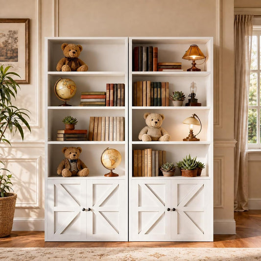 71.5" Bookshelf Set of 2, 6-Tier Bookcase with Cabinet Doors