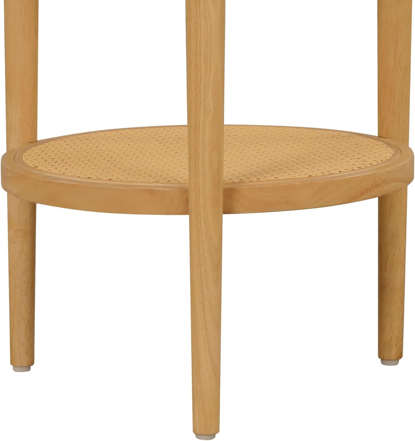 Sonia Boho round Accent End Table, Natural Sofa Side Table in Light Wood with Rattan Storage Shelf for Living Room, Bedroom or Nursery, Light Brown