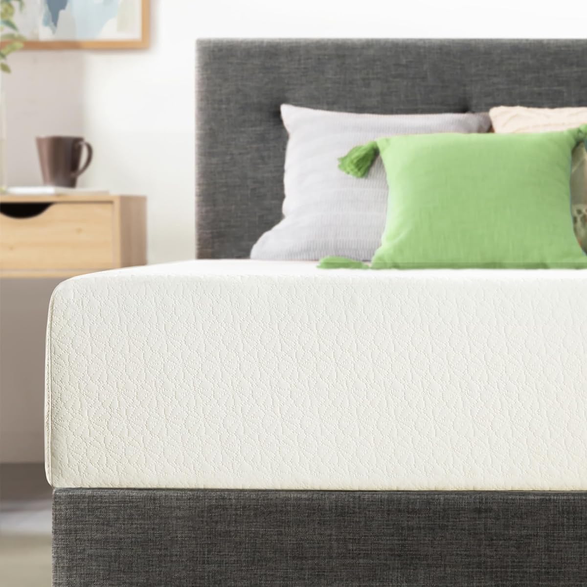 10 inch Queen Mattress Bed-In-A-Box, Green Tea Memory Foam, White
