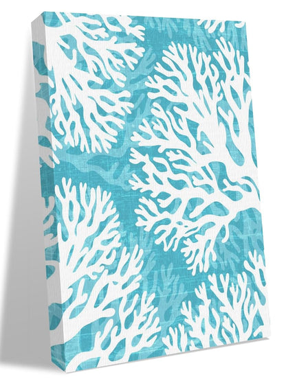 NuYeBiofx Summer Ocean Life White Coral Canvas Wall Art Prints,40"x28" Framed Picture Artwork Marine Theme on Light Blue Printed Canvas Oil Painting for Living Room Bedroom Office,Ready to Hang