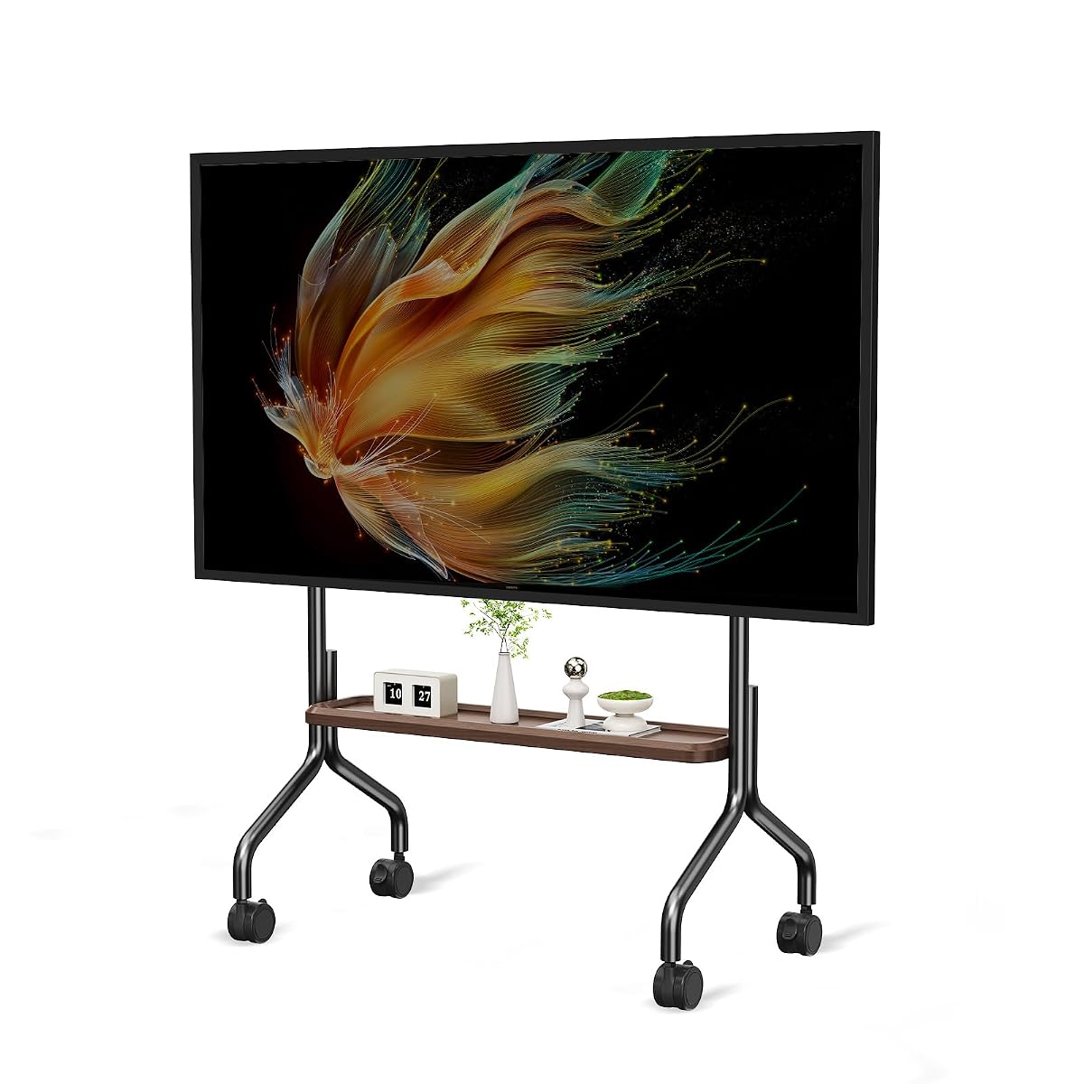 Easel Rolling TV Stand on Wheels for 32-75 Inch TVs with Storage Shelves