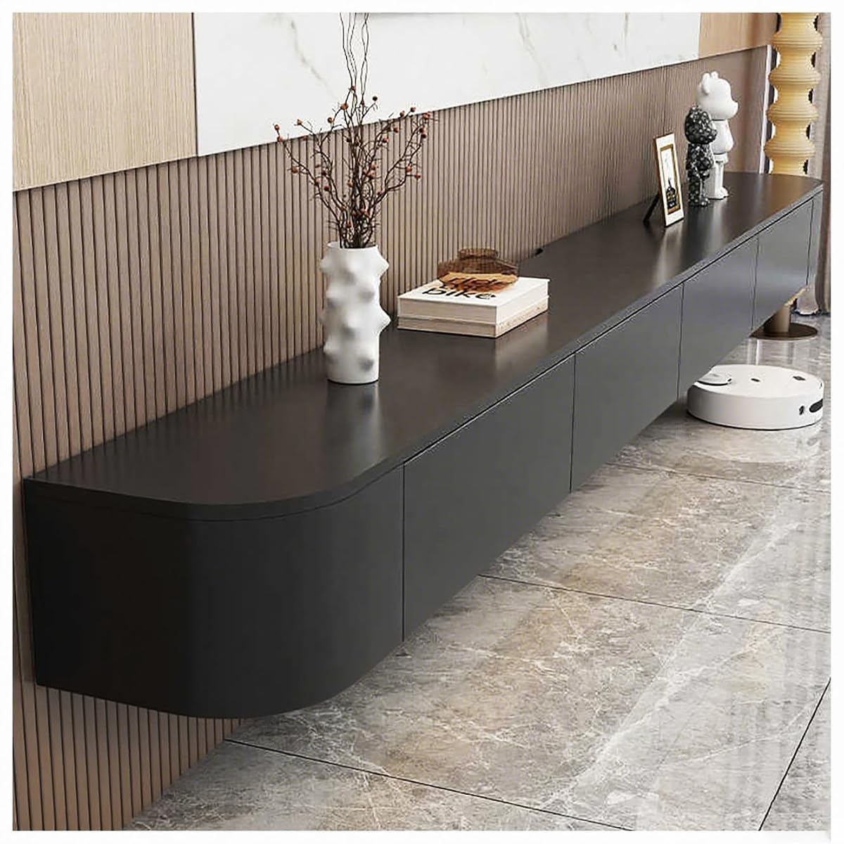 Floating TV Stand Wall Mounted – Wall Entertainment Center with Flip-Down Doors