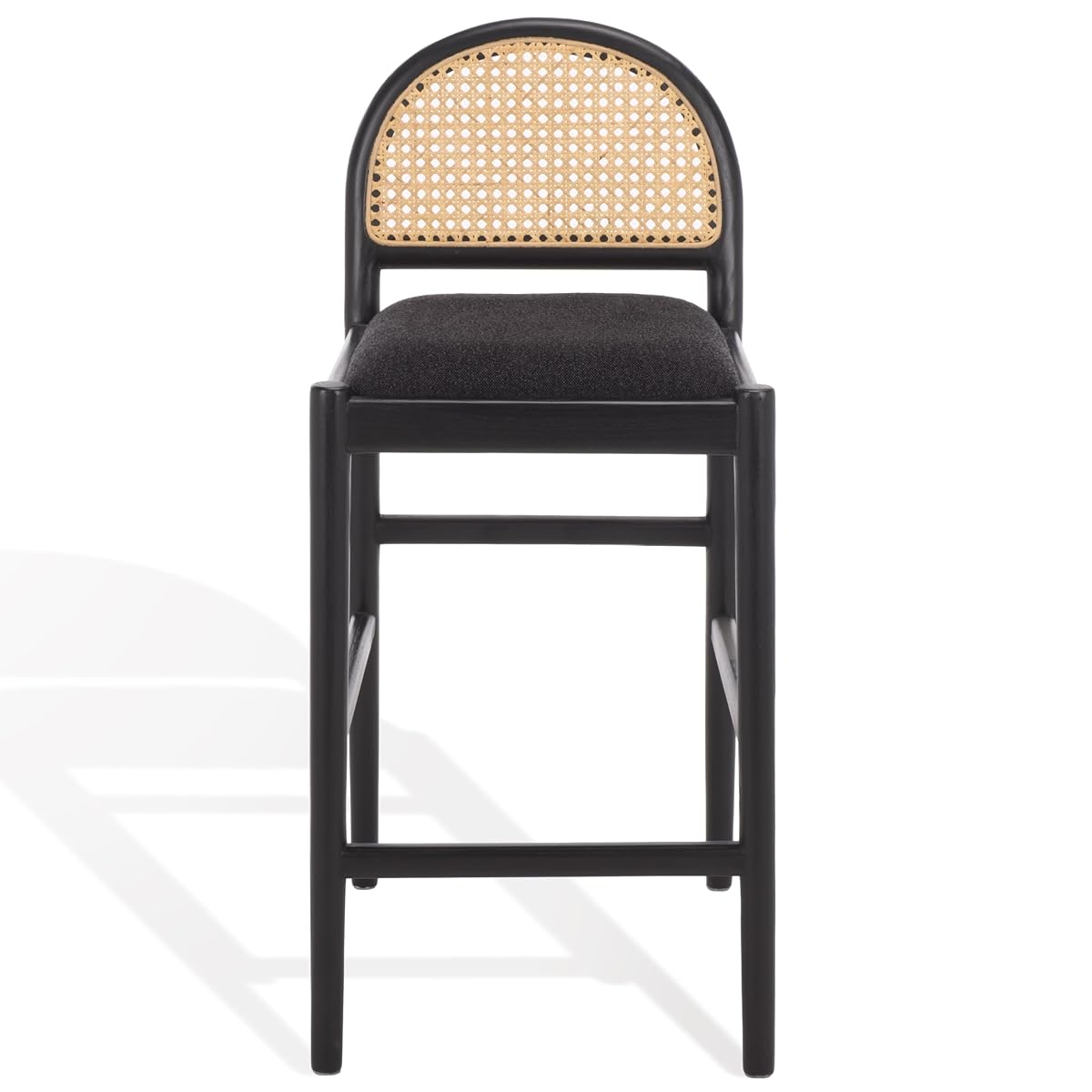 SAFAVIEH Couture - Laylie 37-Inch Counter Stool - Black Solid Wood & Cushion with Natural Cane Rattan Weave - Fully Assembled - Ideal for Kitchen, Dining Room (SFV1608D)