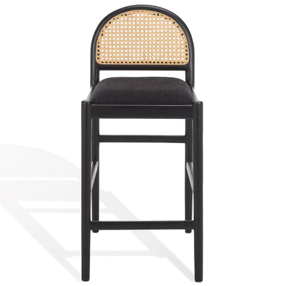SAFAVIEH Couture - Laylie 37-Inch Counter Stool - Black Solid Wood & Cushion with Natural Cane Rattan Weave - Fully Assembled - Ideal for Kitchen, Dining Room (SFV1608D)