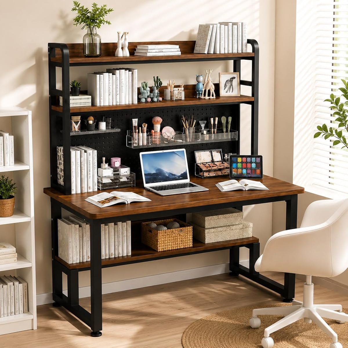 Computer Desk with Power Outlet & LED Lights