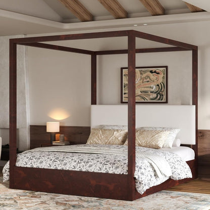 King Size Canopy Bed with Upholstered Headboard (Espresso)
