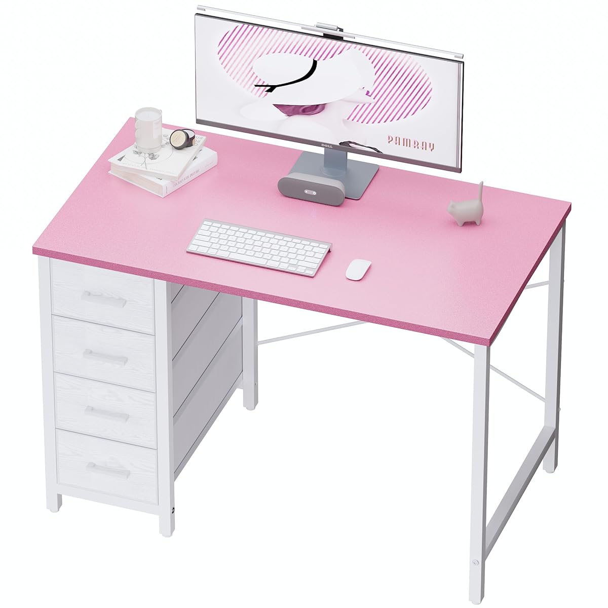 32 Inch Computer Desk with 4 Drawers Small Office Desk for Home Bedroom Study Writing Simple Modern Computer Table Pink