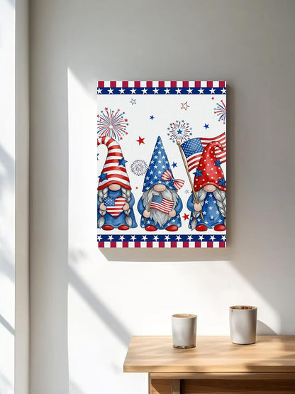 NuYeBiofx Independence Day Patriotic Dwarf Canvas Wall Art Prints,30"x20" Framed Picture Artwork Flag Stars and Stripes Printed Canvas Oil Painting for Living Room Bedroom Office,Ready to Hang