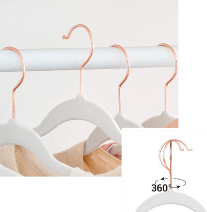 Slim Velvet Hangers, Non-Slip Clothes Hangers with Rose Gold Swivel Hooks, Space-Saving, for Closet, 50 Pack, White UCRF026W03