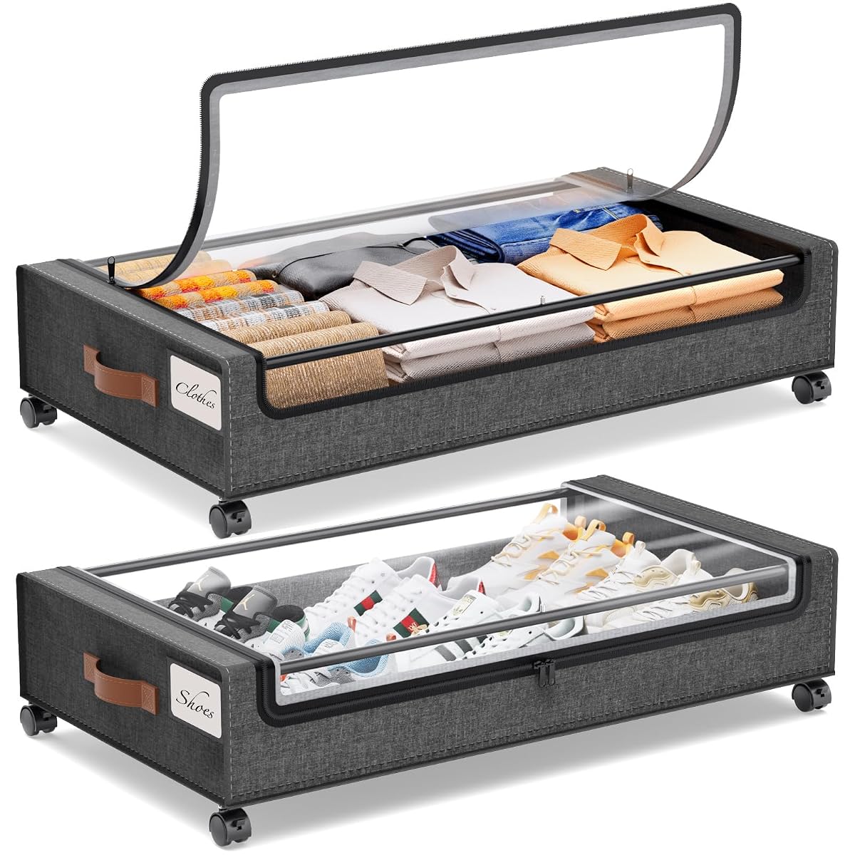 Under Bed Storage with Wheels, 2 Pack Under Bed Storage Containers