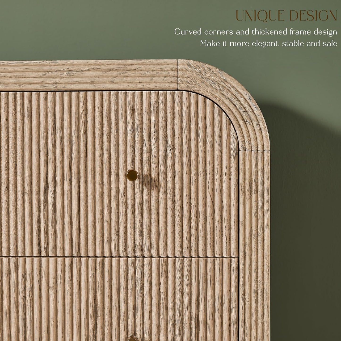 Fluted 6 Drawers Dresser for Bedroom, 54" Wide Modern Chest of Drawers with Thickened Curved Profile Design, Wood Dressers TV Stand for Bedroom, Living Room, Hallway, Natural Oak