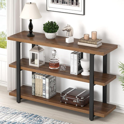 Console Tables for Entryway, Modern Wood and Metal Sofa Table with Storage Shelves for Living Room, Hallway, Entrance, or Behind Couch, Rustic Walnut, 47 Inch